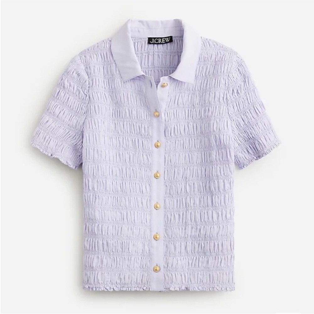 NWT J Crew smocked button up shirt in periwinkle